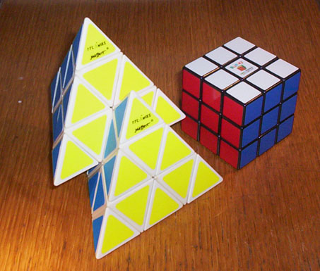 Siaminx next to a standard Rubik's Cube